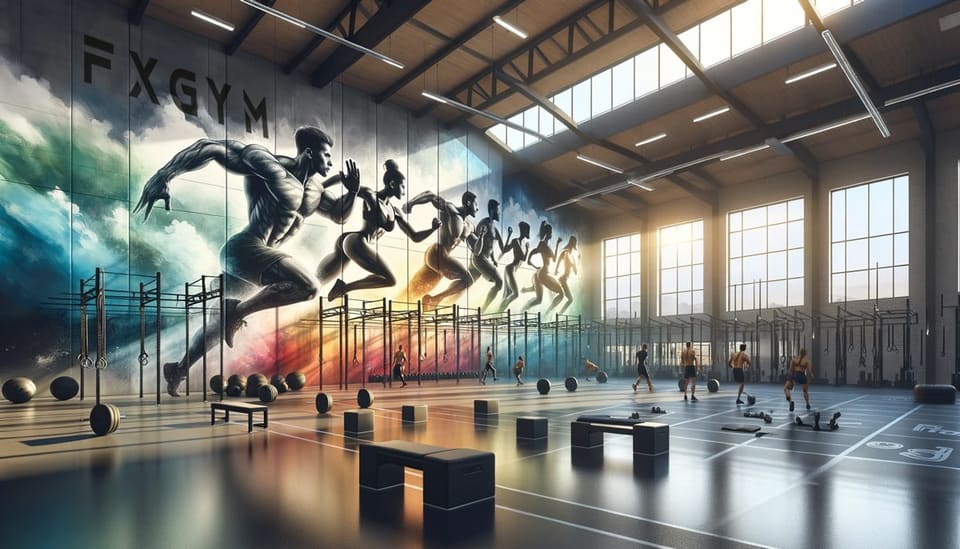 Concept rendering of a large gym with an athlete mural spanning the wall