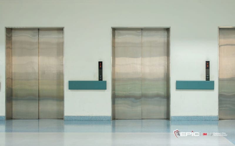 Elevator doors straight on — the DI-NOC finish visualizer
