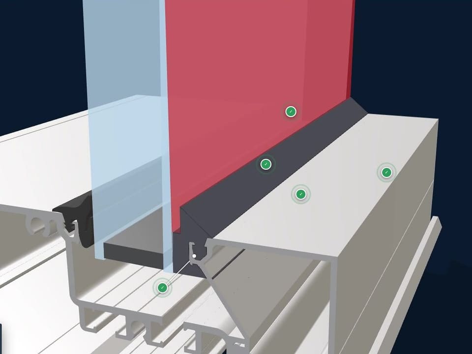 The Epic Method in cross-section: glass, 3M security film and one continuous bead of structural silicone keyed into the frame channel