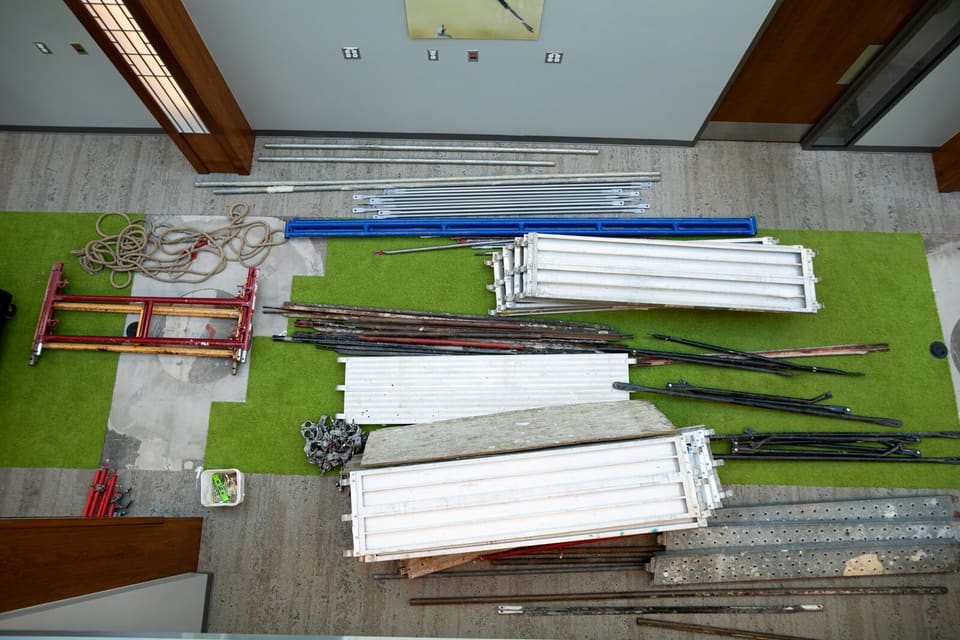 Materials and tools staged for the Oklahoma Department of Wildlife Conservation film install