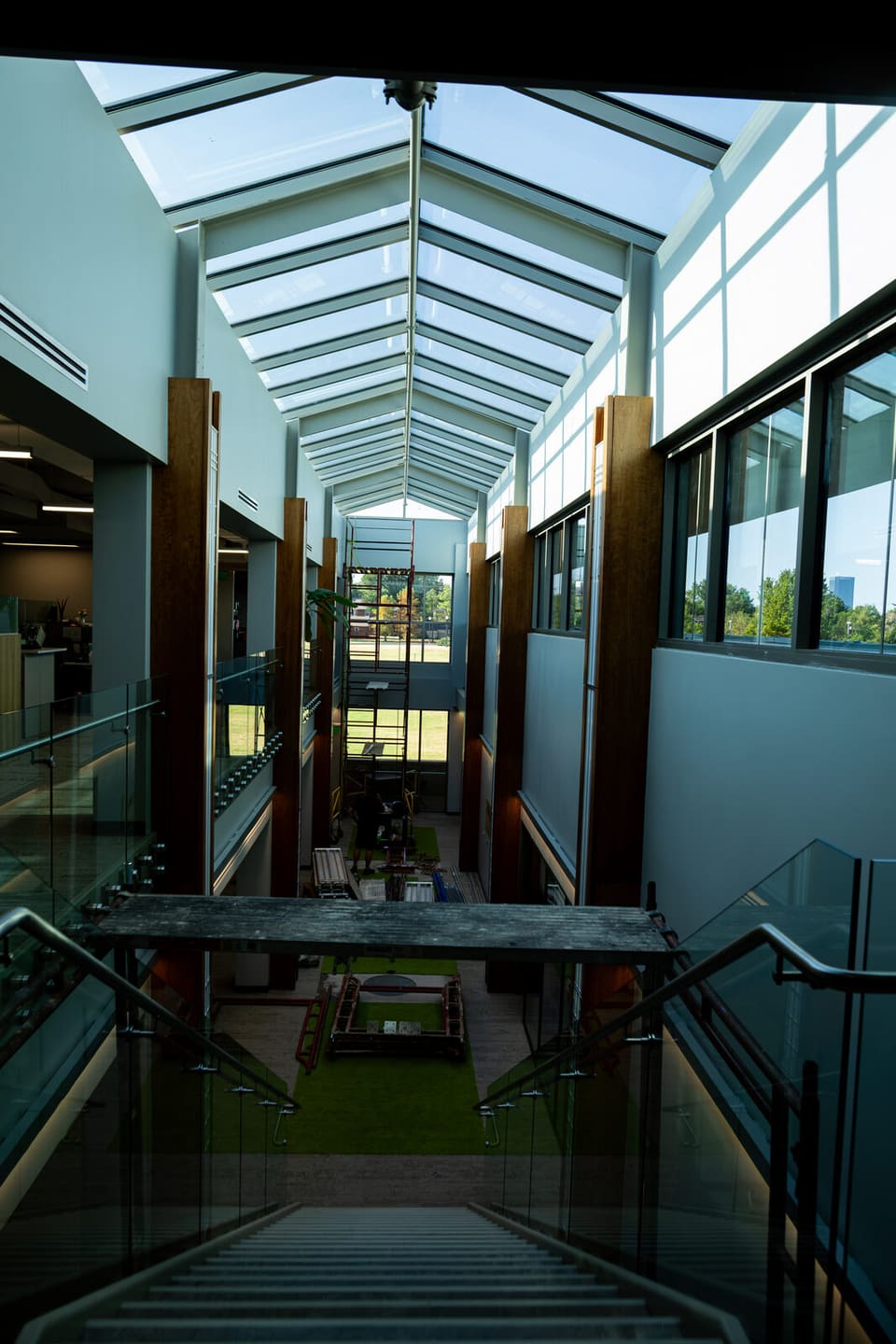 Atrium interior at the Oklahoma Department of Wildlife Conservation before the film install